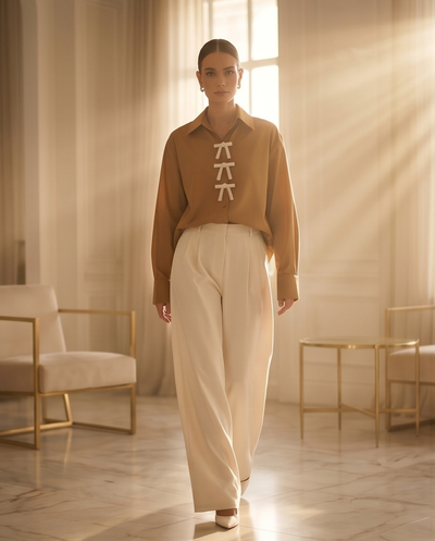 Chemise tabac en popeline avec noeud