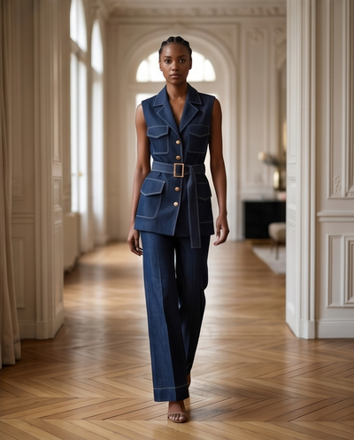 Ensemble gilet sans manches denim