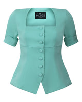 Blouse vert d’eau col carré