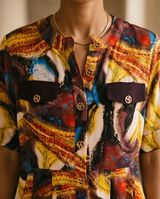 Maxi Robe motifs abstraits couleurs chaudes