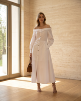 Boat neck poplin dress