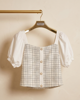 Blouse à carreaux bimatière