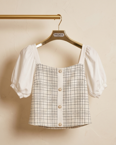 Blouse à carreaux bimatière