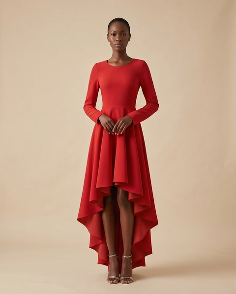 Robe patineuse asymétrique rouge