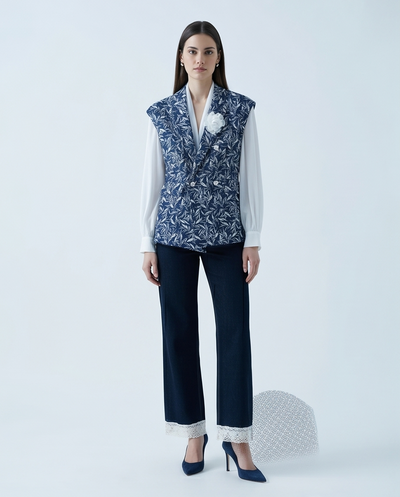 Veste sans manches botanique bleu