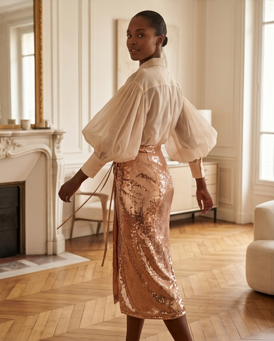Jupe portefeuille ajustable à sequins