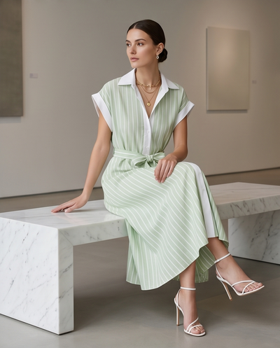 Robe verte à rayures