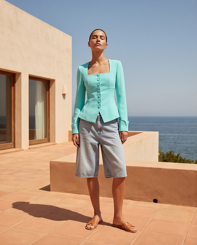 Blouse Façon Veste Vert d'Eau