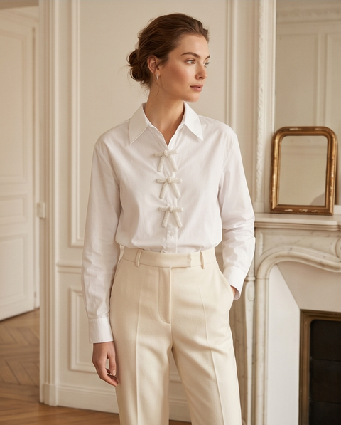 Chemise blanche en popeline avec noeud