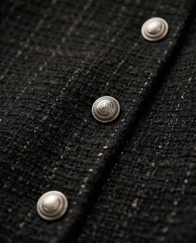 Jupe droite en tweed noir longueur genoux