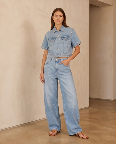 Veste denim manches courtes