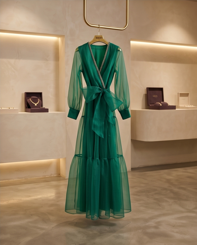Robe vaporeuse verte émeraude