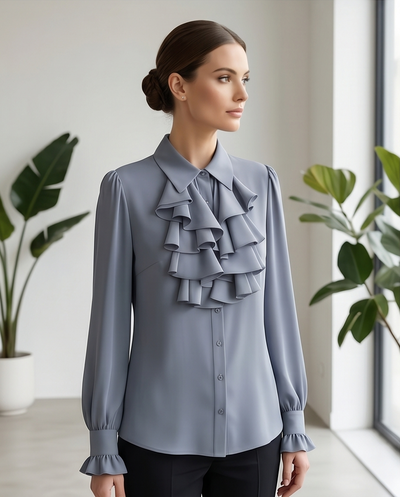 Chemisier froufrou gris