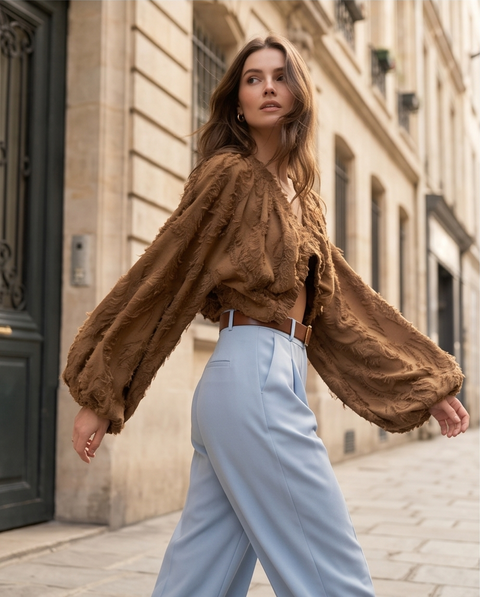 Crop top manches bouffantes