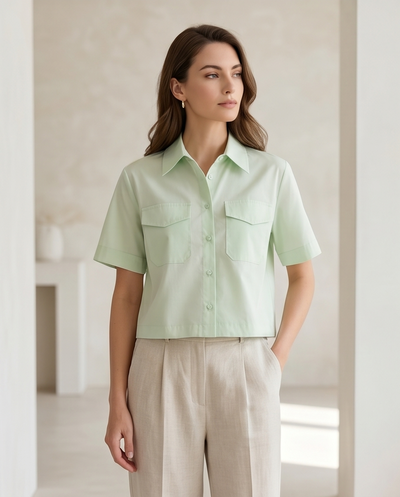Chemise courte vert sauge