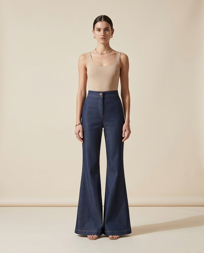 Pantalon flare bleu denim