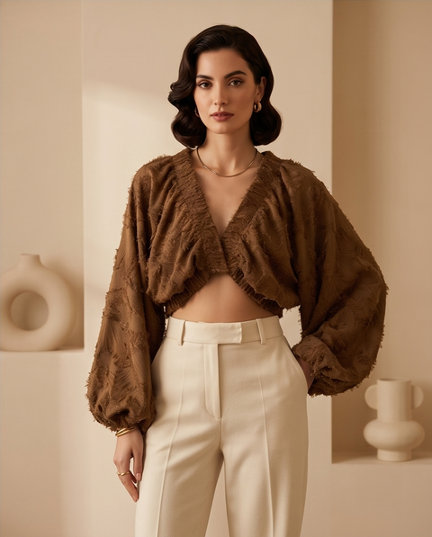 Crop top manches bouffantes