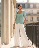 Blouse vert d’eau col carré