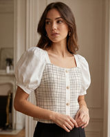 Blouse à carreaux bimatière