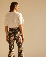 Pantalon flare à motifs marbrés noir et beige