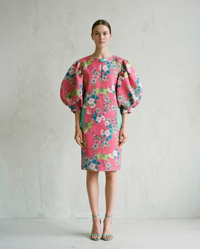 Robe mado bicolor motif floral rose