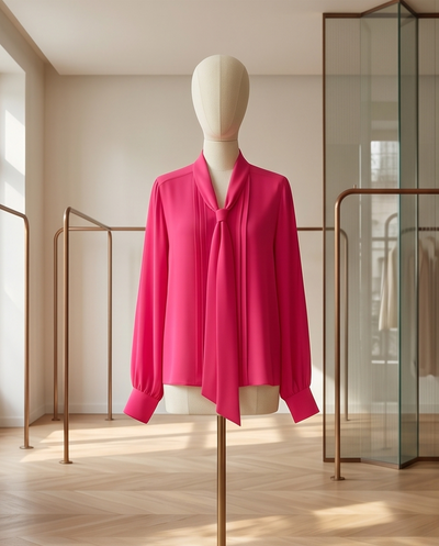 Chemisier col lavallière fuchsia