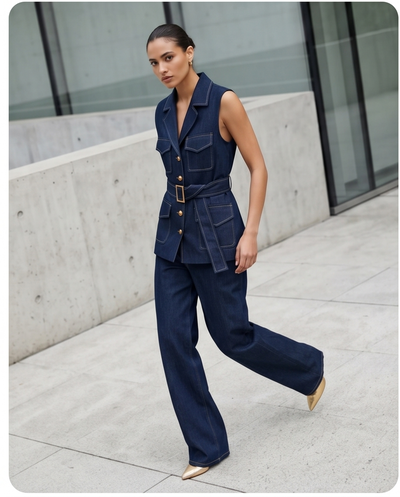 Ensemble gilet sans manches denim