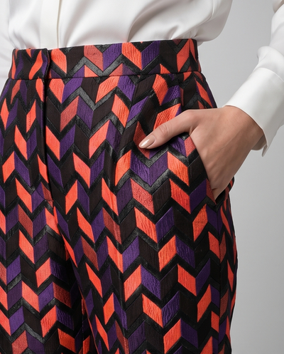 Pantalon en soie motifs géométriques