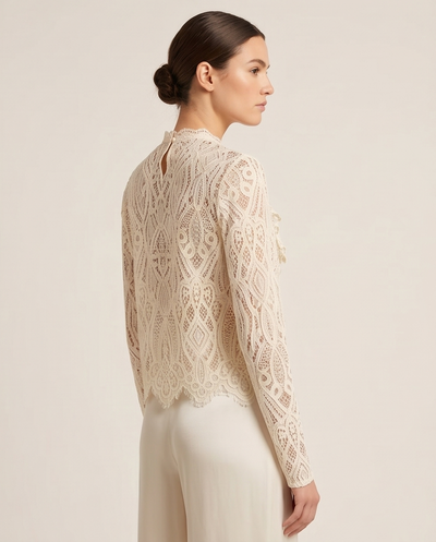 Top beige dentelle froufrou