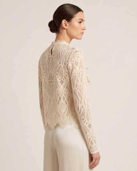 Top beige dentelle froufrou