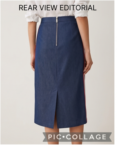 Jupe droite denim avec bandes