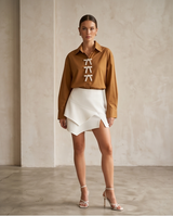 Chemise tabac en popeline avec noeud