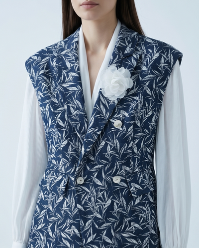 Veste sans manches botanique bleu