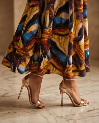 Maxi Robe motifs abstraits couleurs chaudes