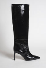 Bottes en cuir d’agneau vernis bicolore gris et noir