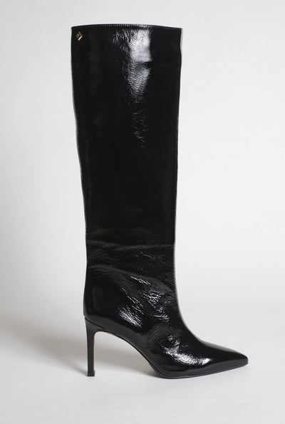 Bottes en cuir d’agneau vernis bicolore gris et noir