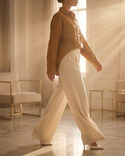 Chemise tabac en popeline avec noeud