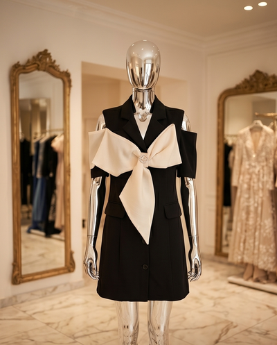 Robe bi-matière noir et blanc