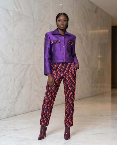 Ensemble soie sauvage/jacquard