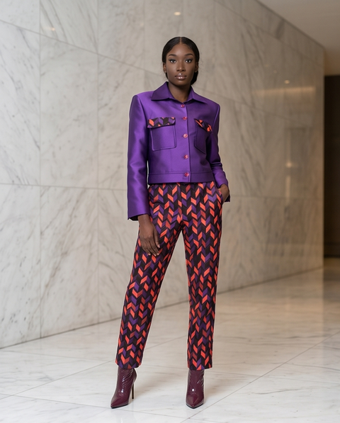 Ensemble soie sauvage/jacquard
