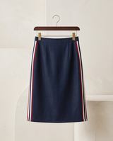 Jupe droite denim avec bandes