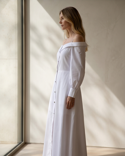 Boat neck poplin dress