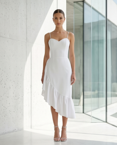 Asymmetric poplin dress in 
