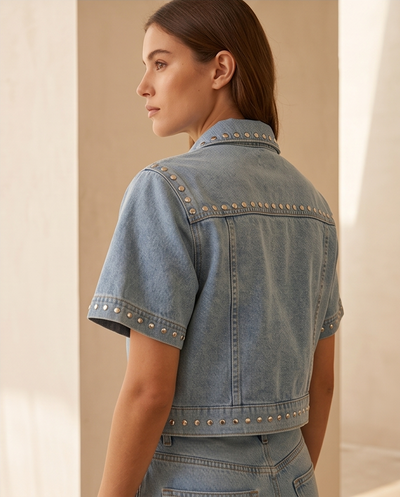 Veste denim manches courtes