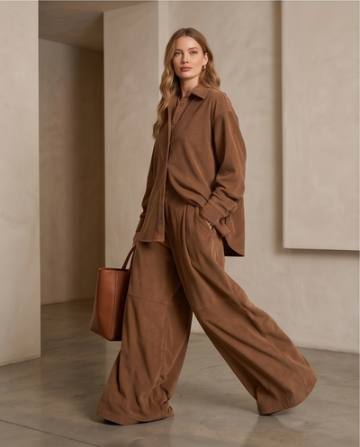 Ensemble Oversize en velours côtelé marron