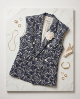 Veste sans manches botanique bleu