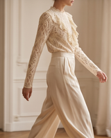 Top beige dentelle froufrou