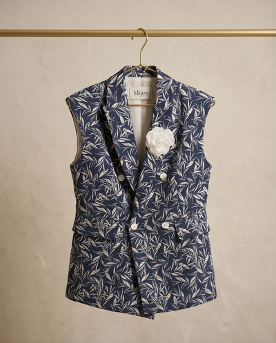 Veste sans manches botanique bleu