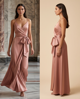 Robe portefeuille en satin poudré
