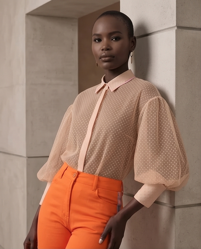 Chemise tulipes poudrée à pois